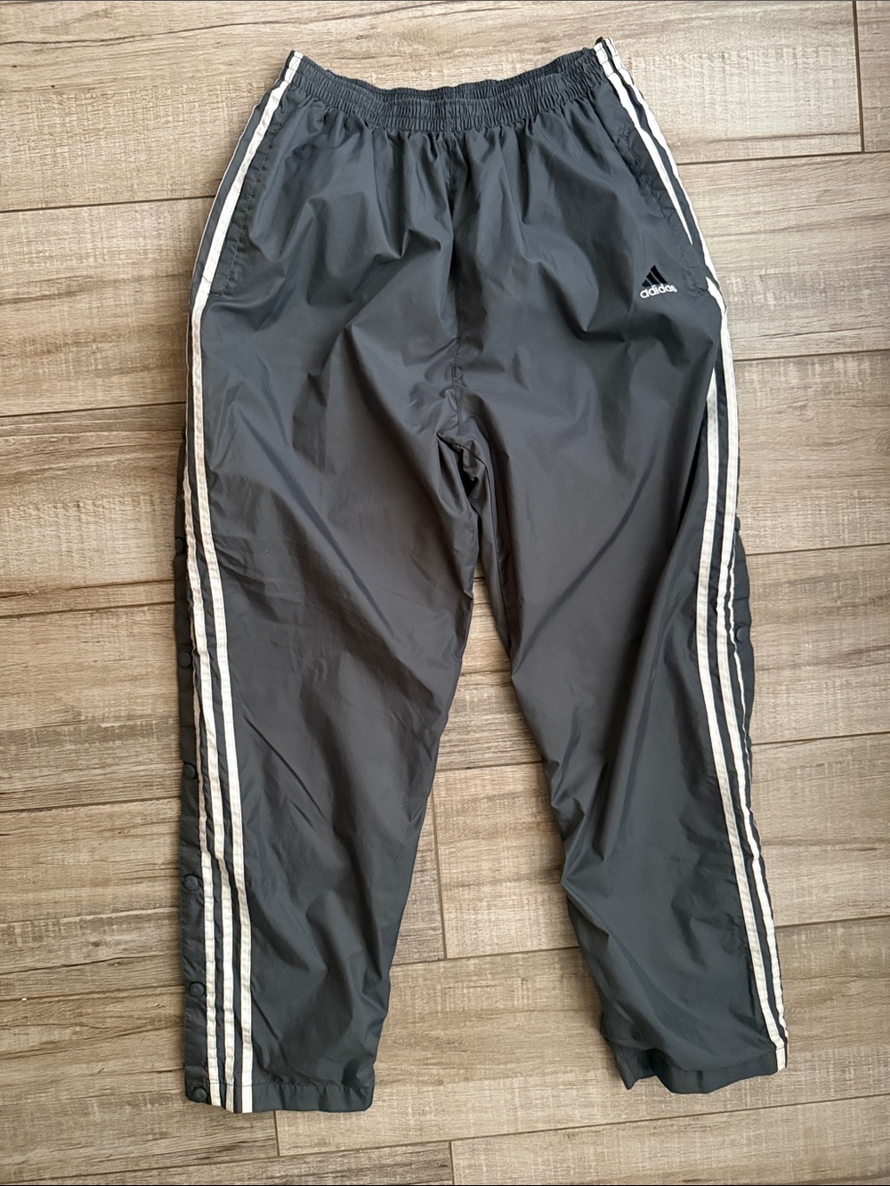 Vintage 90s Y2K Adidas Charcoal Gray Full Snap Tear Away Track Pants Size L